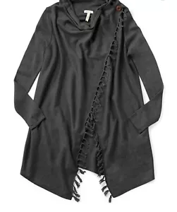 Matilda Jane Womens Cardigan River Rock Fringe Wrap Sweater Long Gray Medium NWT - Picture 1 of 10