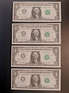 2013 $1 Federal Reserve Note Fancy Serial Number Lot of Four Star Notes - Picture 1 of 17