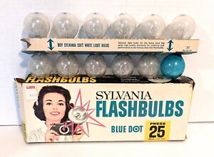Vintage Sylvania BLUE DOT Flashbulbs 25 FULL BOX (11) Clear (1) Blue