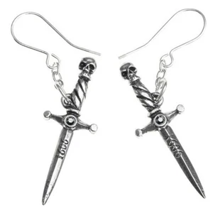 Alchemy Gothic Hand of Macbeth Dagger Earrings Dangling Surg Steel Hooks E378 - Picture 1 of 5