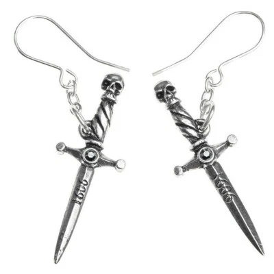 Alchemy Gothic Hand of Macbeth Dagger Earrings Dangling Surg Steel Hooks E378 - Image 1 of 4