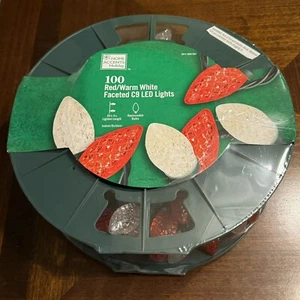 100-Count Warm White/Red LED Faceted Diamond-Cut C9 Christmas Lights Green Wire - Picture 1 of 3