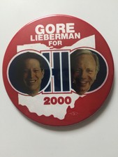 2000 Al Gore for President 3.5" Button Joe Lieberman Ashland County Ohio Pin