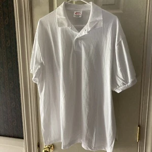 STEDMAN BY HANES MENS WHITE SS COLLARED 2 BUTTON PULLOVER COTTON BLEND SHIRT - Picture 1 of 13