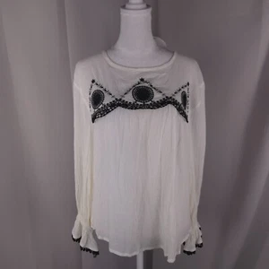 Womens Top Large White Embroidered Gauze Blouse Boho Festival Breezy Peasant NEW - Picture 1 of 12