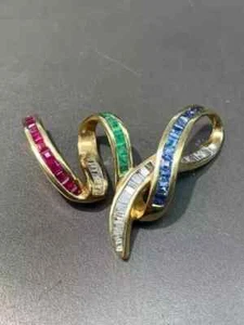2Ct Princess Lab Created Sapphire Emerald Ribbon Pendant 14K Yellow Gold Plated - Picture 1 of 10