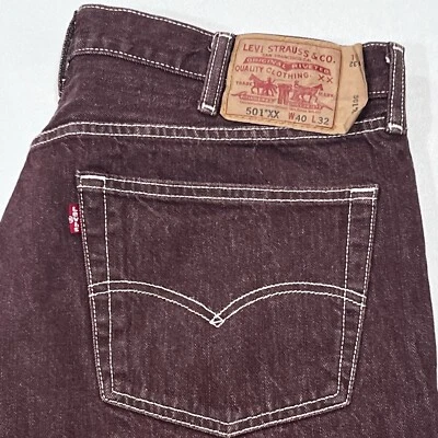 Pantalones de mezclilla Levis 501 XX para hombre granate pierna recta botón mosca talla 40X32 (36X29) Foto 1 de 4
