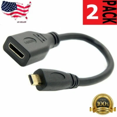 2 Packs of Micro HDMI Type D Male To HDMI Type A Female Cable Adapter Converter - Image 1 of 4