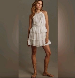 Anthropologie Let Me Be Halter Tie Shoulder Tiered Mini Dress Size S NWT - Picture 1 of 8