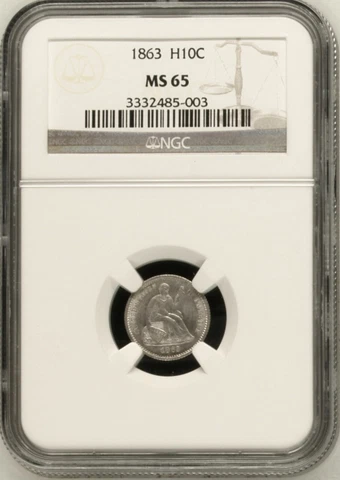 1863 NGC MS65 Mintage-18,000 $2,160-APR Civil War Seated Half Dime RARE Bus Strk Cover