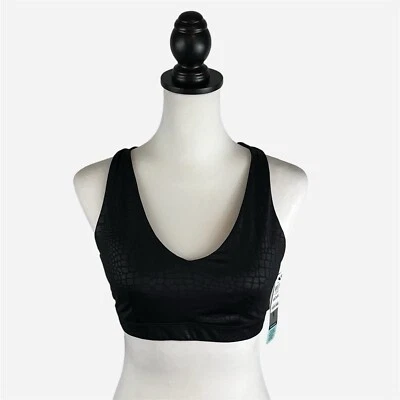 Ideology Performance Sports Bra Womens Medium Strappy Back Black Croc NEW - Image 1 of 4