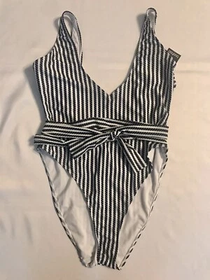Traje de baño Boohoo azul marino y blanco cuerda náutica corbata cintura talla 10 nuevo con etiquetas Foto 1 de 4