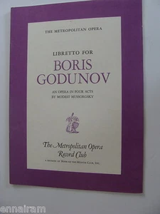 Opera Libretto Boris Godunov by Mussorgsky 1956 Metropolitan Opera Record Club - Picture 1 of 1