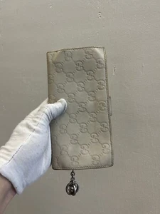 GUCCI Long Wallet Guccissima Tan GG Leather Card Authentic Monogram Emboss USED - Picture 1 of 6