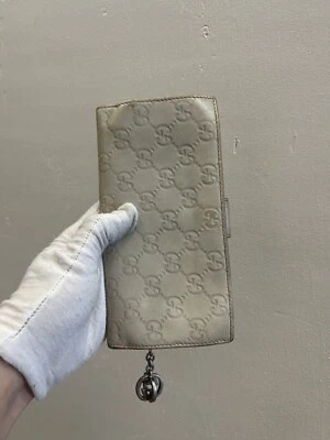 GUCCI Long Wallet Guccissima Tan GG Leather Card Authentic Monogram Emboss USED - Image 1 of 4