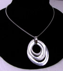 ALFANI Necklace Vintage Silver Loose Geometric Rings Pendant 32" Long Chain - Picture 1 of 4