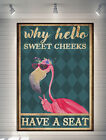 Pink Flamingo Why Hello Sweet Cheeks Have A Seat Retro Funny Wall Art Print Only