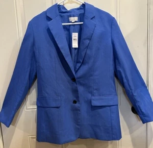 Blazer oversize donna due bottoni misto lino blu Loft Bright Isle taglia 6 - Foto 1 di 20