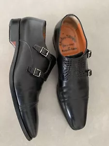 santoni mens shoes size 7.5 / 41.5 Black Crocodile Double Monk - Picture 1 of 10