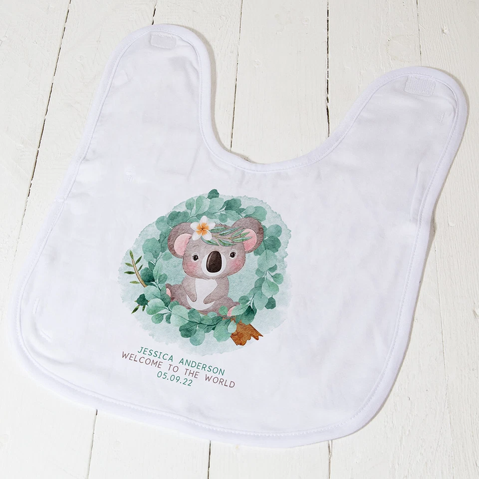 THE GIFTIE COMPANY Personalisiertes Baby Lätzchen waschbar KOALA BLUSH TIERE Mädchen Jungen Taufe Geschenk