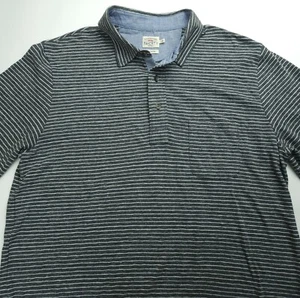 Large FAHERTY Luxe Heather Long Sleeve Polo Shirt Mens Gray Stripe Organic - Picture 1 of 6