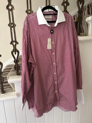 Hawes & Curtis Red / White Striped Cotton Classic Fit Shirt Double Cuff Size 19” - Image 1 of 4