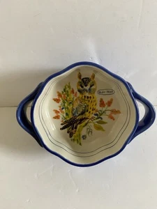 Anthropologie Ramekin NATHALIE LETE Owl FRANCOPHILE Baking Dish Bowl Handles NWT - Picture 1 of 8