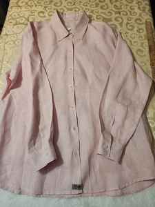 Liz Claiborne Liz Sport Pink Linen Long Sleeve Shirt Womens Sz Lg Summer Relaxed - Picture 1 of 11