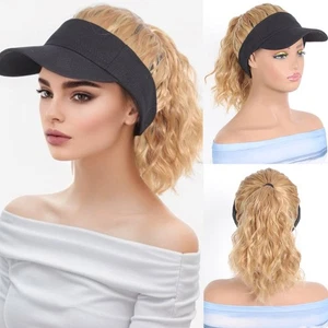 Hollow Top Ponytail Curly Hair With Cap Summer Sunshade Cap Wig Travel - Picture 1 of 19