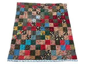 Handmade Colorful Patchwork Quilt 86x77 Rustic Americana Folk Art Cabin Blanket - Picture 1 of 10