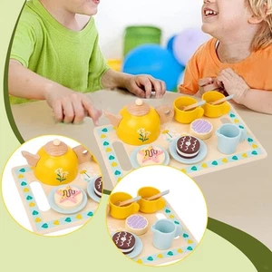 Wooden Tea Set Kitchen Accessories for 3 4 5 Years Old Children Little Girls - Picture 1 of 7