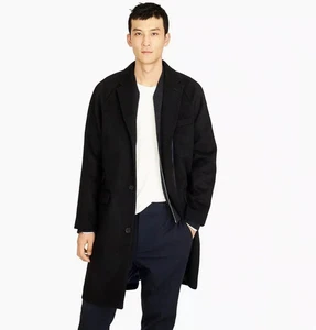 NEW $495 J Crew Men Wool Cashmere Black Destination Topcoat 44 - Picture 1 of 9