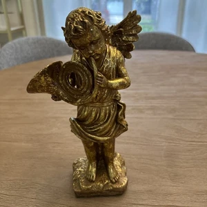 Harz Gold Cherub spielt Waldhorn - 10,5 Zoll hoch - Bild 1 von 7