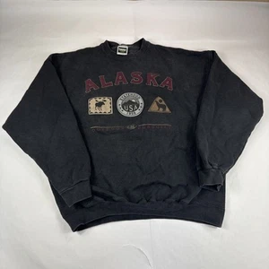 Vtg Alaska Sweater Mens XL Tultex Crewneck Sweatshirt Moose Wolf Wilderness 90s - Picture 1 of 8