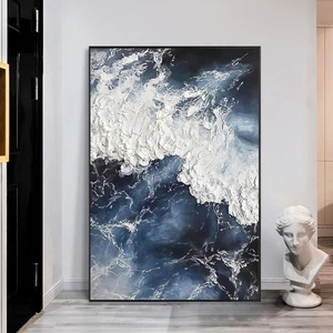 Abstraktes Kunstwerk - Marineblau & Weiß Ozean Welle Kunstdruck - Moderne Landschaft... - Bild 1 von 12