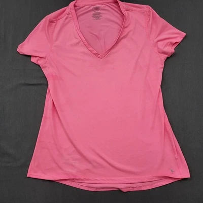 Camisa Danskin Now para mujer grande L manga corta atlética cuello en V semi ajustada rosa * Foto 1 de 4