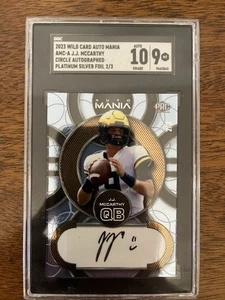 2023 Wild Card Auto Mania JJ Mccarthy Circle Platinum Silver Foil /3 SGC 9/10 - Picture 1 of 2