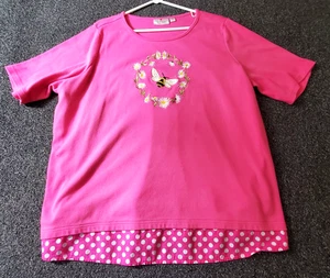 Camisa para mujer QUACKER FACTORY 2x rosa abeja margarita estrás lunares dobladillo top - Imagen 1 de 8