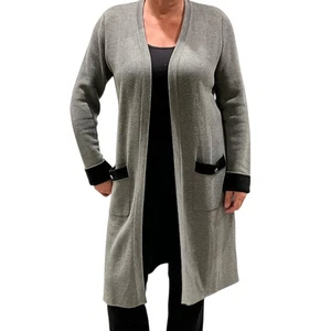 Cardigan spolverino Jones Studio grigio manica lunga tasche aperto davanti donna medio - Foto 1 di 7