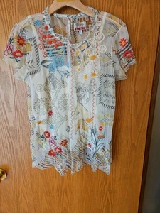 Johnny Was Embroidered Mesh Merida Blouse w Cani Top S - Picture 1 of 4