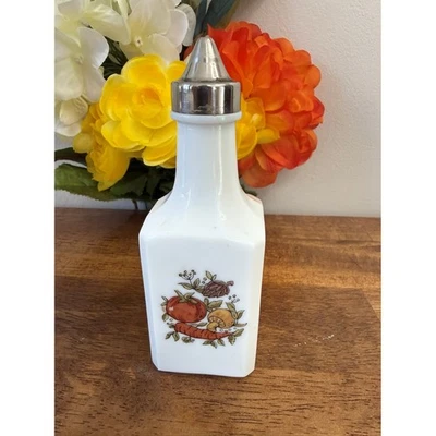 Vintage Milk Glass Oil or Vinegar Dispenser Vegetable Motif with Chrome Lid MCM - Image 1 of 4