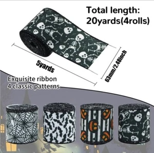 2.5" Wired Burlap Ribbon set 20 yards total Halloween 4 rolls x 5 yards each - Picture 1 of 1