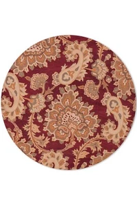 Eco-Friendly Hand Tufted Wool Round Area Rug Floral Dark Red BBH Homes BBK00151 - Picture 1 of 7