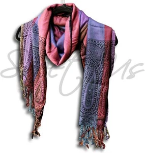 Large Scarf for Women Reversible Soft Paisley Floral Striped Rayon Scarf Shawl - Picture 1 of 4