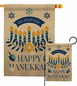 Wish You Happy Hanukkah Garden Flag Winter Decorative Gift Yard House Banner - Picture 1 of 17