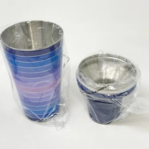 New JONATHAN ADLER Tones Of Blue & Lavender Stripe SCALA Cocktail Shaker Barware - Picture 1 of 5