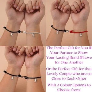 Couple Lover Matching Silver Magnetic Metal Love Heart Dinosaur Pendant Bracelet - Picture 1 of 9
