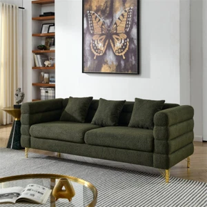 81"Oversized 3 Seater Sofa Deep Seating w/3 Pillows for Living Room-Green Teddy - Picture 1 of 12