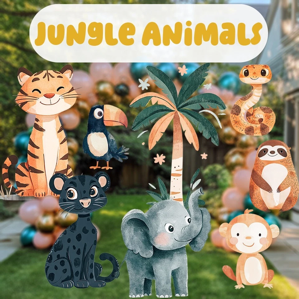 Safari Animals Props, Jungle Animals Cutout, Wild One Birthday Party Decor, - Image 1 of 3