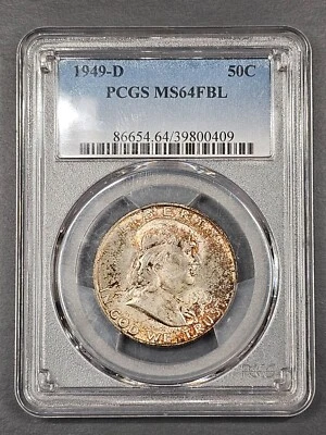 1949-D Franklin Half Dollar Silver PCGS MS64 FBL Toned - Image 1 of 2